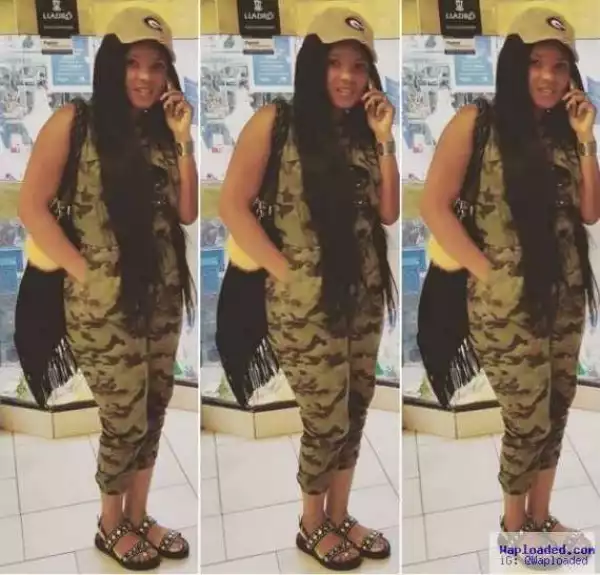 Photos: Iyabo Ojo Shows Off Her Gangster Chic Side With Nose Ring & Camouflage Attire